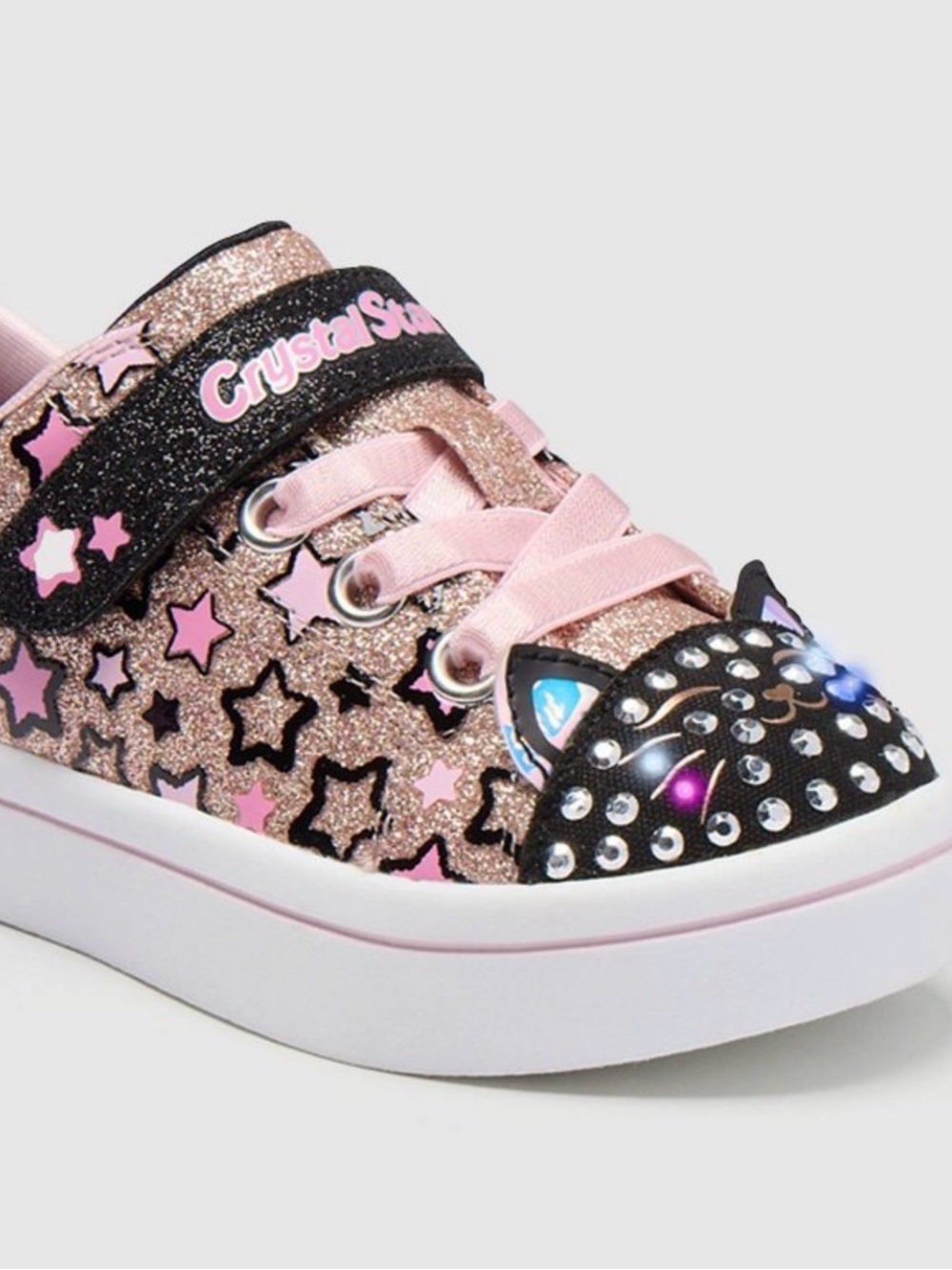 Skechers Glitter Star Light-Up Cat Toe Sneakers in Pink and Black - NWOT